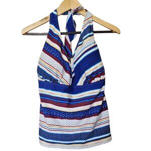 Catalina Tankini Top Women's Size 2X Blue Striped Halter Swimsuit Swim Top